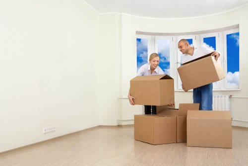 Prepared packing and moving boxes for a local removal van